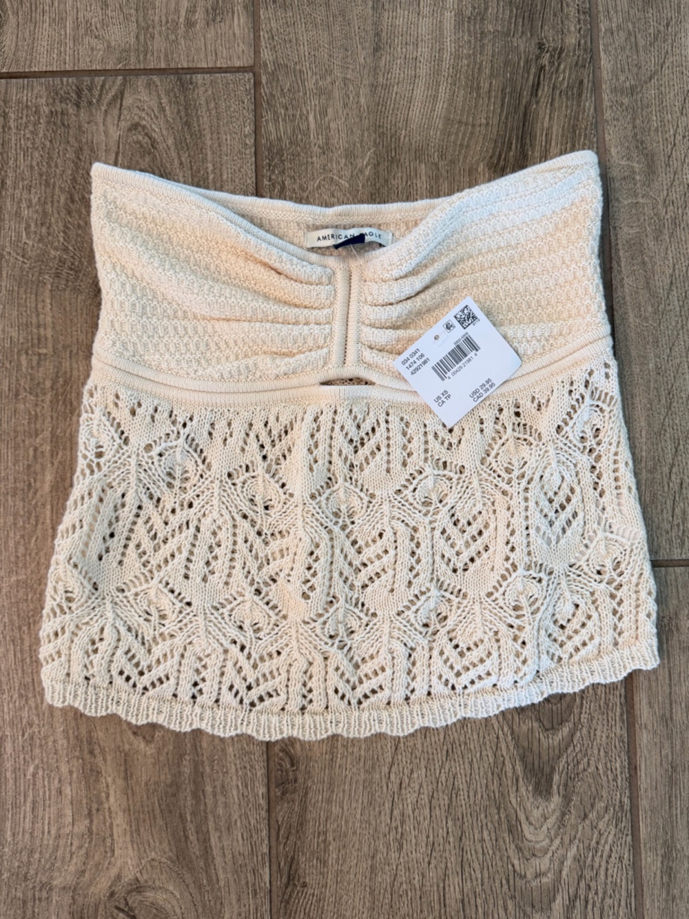 American Eagle Cream Crochet Knit Tube Top